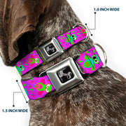 Dog Bone Seatbelt Buckle Collar - Flying Owls w/Leaves Purple/Multi Color