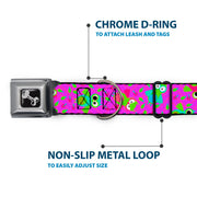 Dog Bone Seatbelt Buckle Collar - Flying Owls w/Leaves Purple/Multi Color