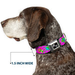 Dog Bone Seatbelt Buckle Collar - Flying Owls w/Leaves Purple/Multi Color