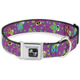 Load image into Gallery viewer, Dog Bone Seatbelt Buckle Collar - Flying Owls w/Leaves Purple/Multi Color
