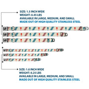 Dog Bone Seatbelt Buckle Collar - Fire Hydrants/Stripes Tan/Blues/Reds