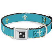 Dog Bone Seatbelt Buckle Collar - Fleur-de-Lis2 Baby Blue/Tan/Lime Green