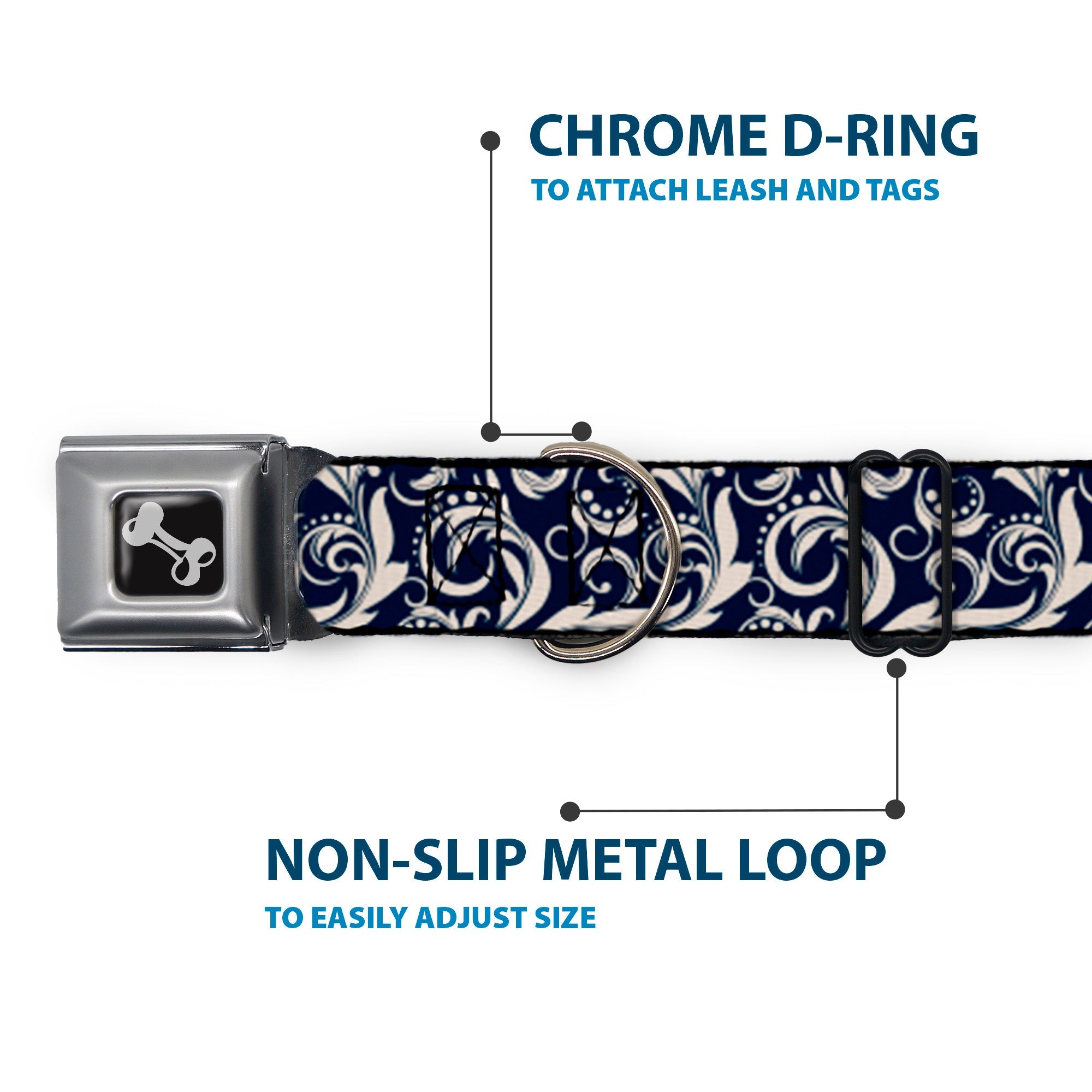 Dog Bone Seatbelt Buckle Collar - Filigree Navy/Khaki