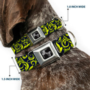 Dog Bone Seatbelt Buckle Collar - Filigree Navy/Yellow