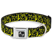 Dog Bone Seatbelt Buckle Collar - Filigree Navy/Yellow