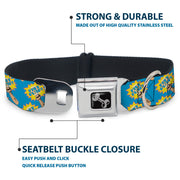 Dog Bone Seatbelt Buckle Collar - Fist Pump Baby Blue/Yellow