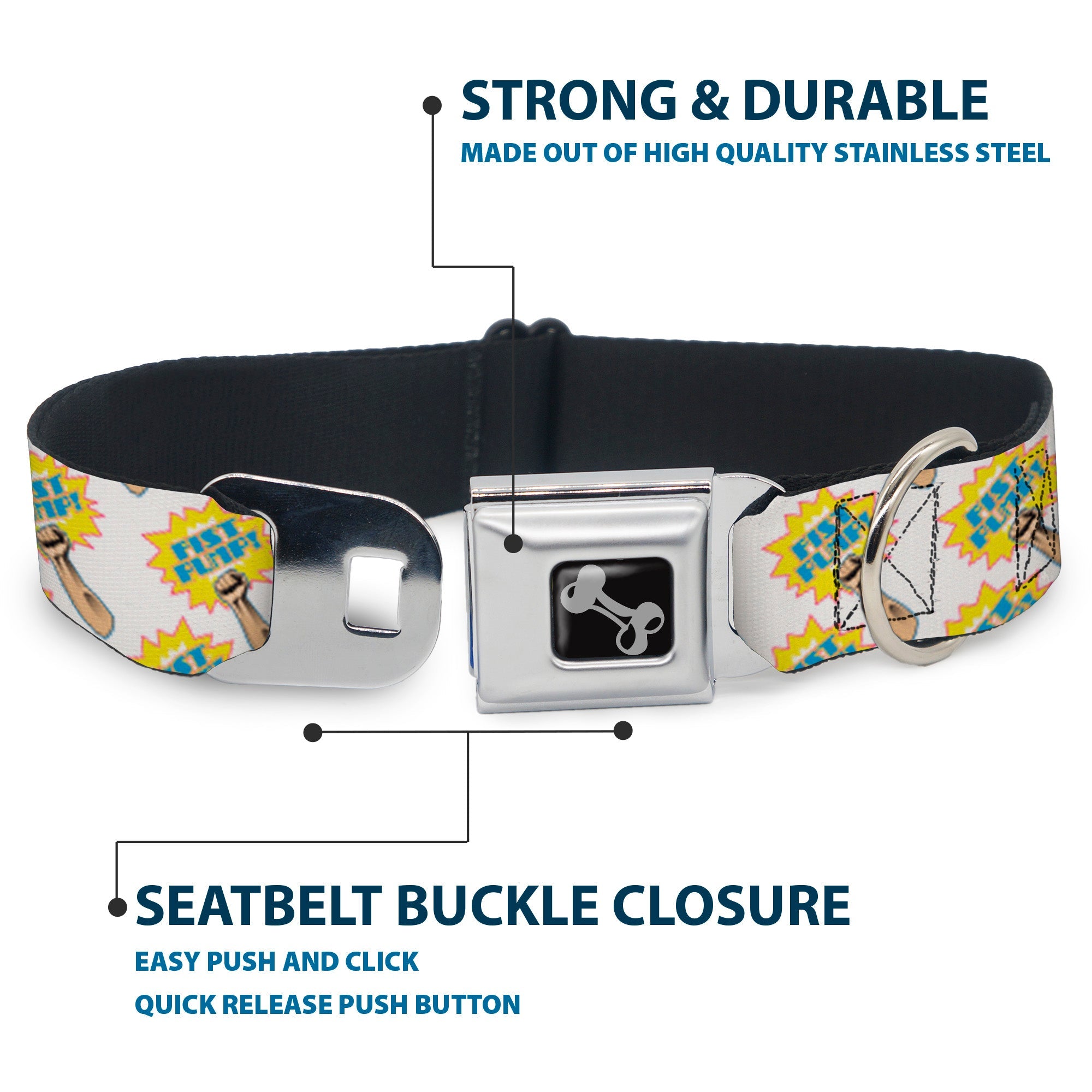 Dog Bone Seatbelt Buckle Collar - Fist Pump White/Yellow