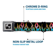 Dog Bone Seatbelt Buckle Collar - Flames Black/Blue/Pink