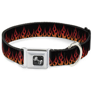 Dog Bone Seatbelt Buckle Collar - Flames Black/Orange/Red