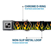 Dog Bone Seatbelt Buckle Collar - Flames Black/Yellow/Orange