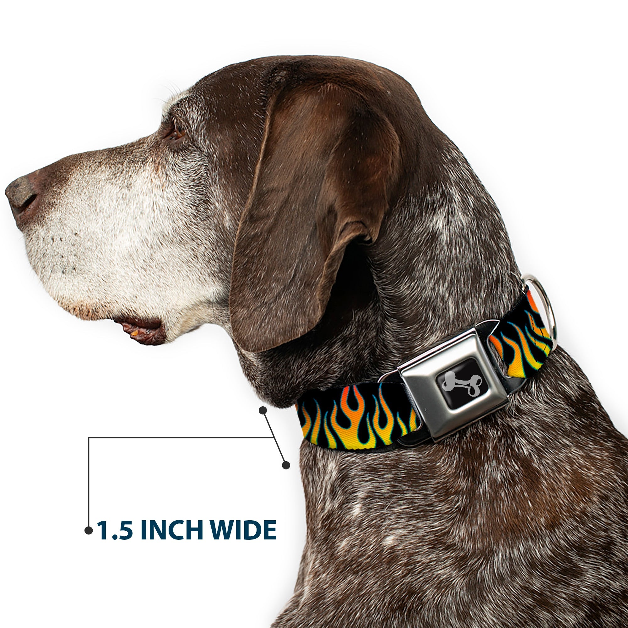 Dog Bone Seatbelt Buckle Collar - Flames Black/Yellow/Orange