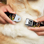 Dog Bone Seatbelt Buckle Collar - Flames Black/Yellow/Orange