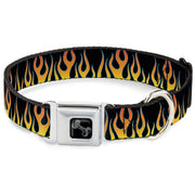 Dog Bone Seatbelt Buckle Collar - Flames Black/Yellow/Orange