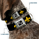 Dog Bone Seatbelt Buckle Collar - Fleur-de-Lis Black/Yellow