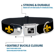 Dog Bone Seatbelt Buckle Collar - Fleur-de-Lis Black/Yellow