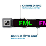 Buckle-Down Seatbelt Buckle Dog Collar - FML Black/Yellow/Green/Purple