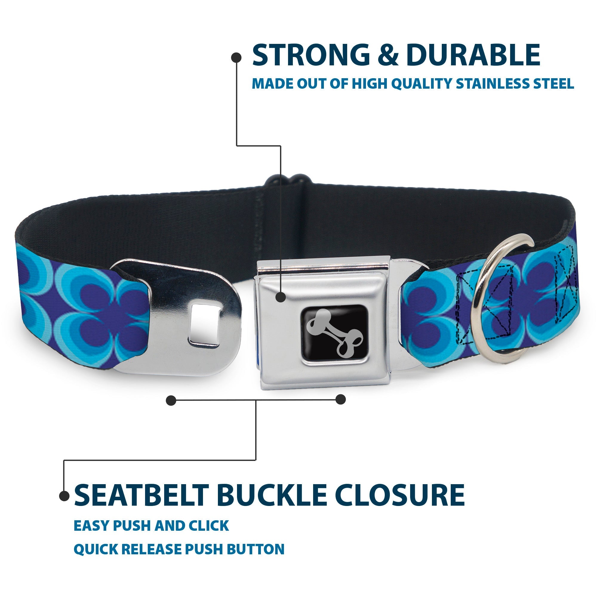 Dog Bone Seatbelt Buckle Collar - Four Dot Gradient Royal/Blues