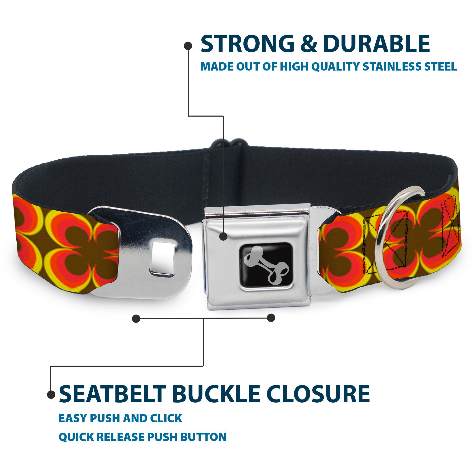Dog Bone Seatbelt Buckle Collar - Four Dot Gradient Brown/Yellow/Red