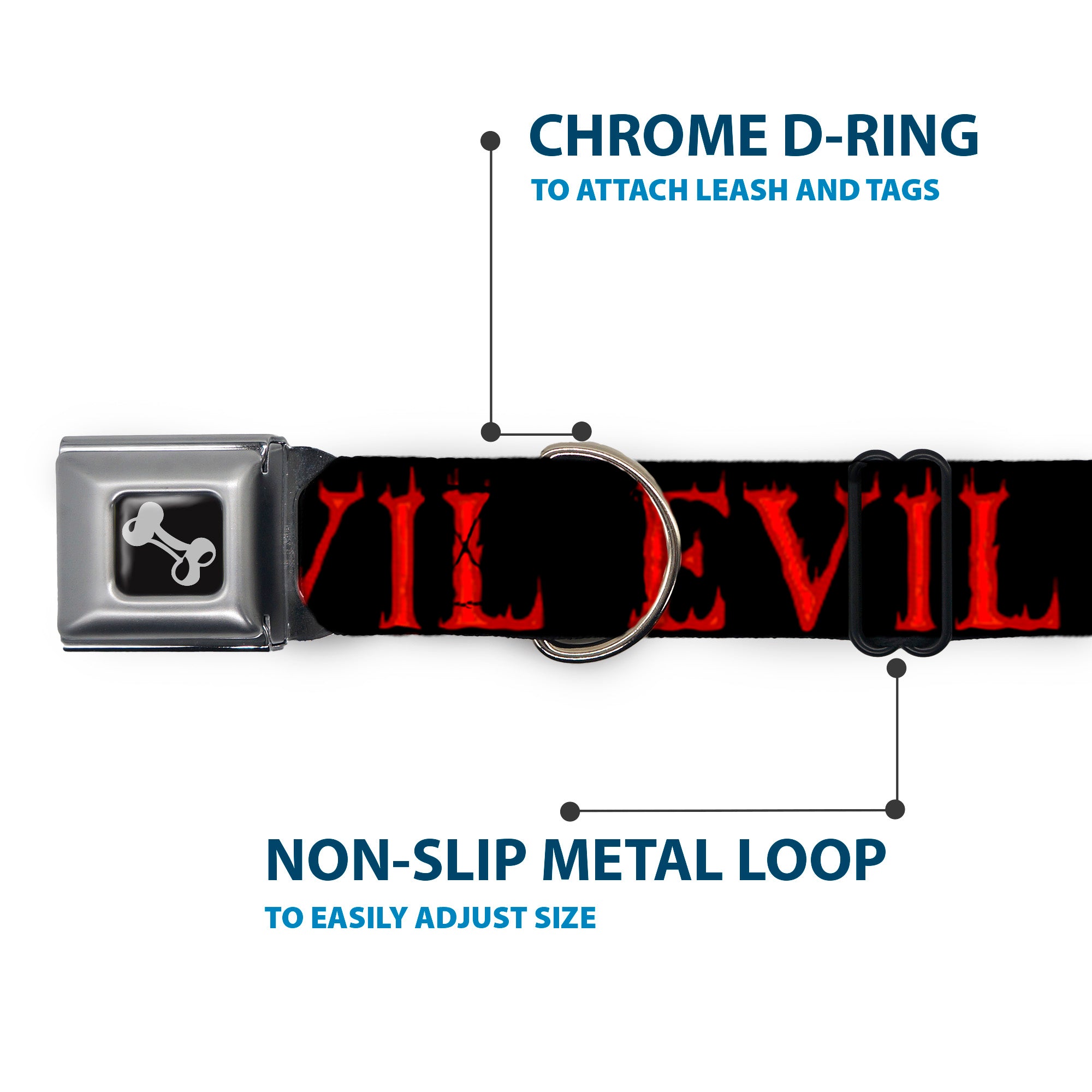 Dog Bone Seatbelt Buckle Collar - Flaming EVIL Black/Red