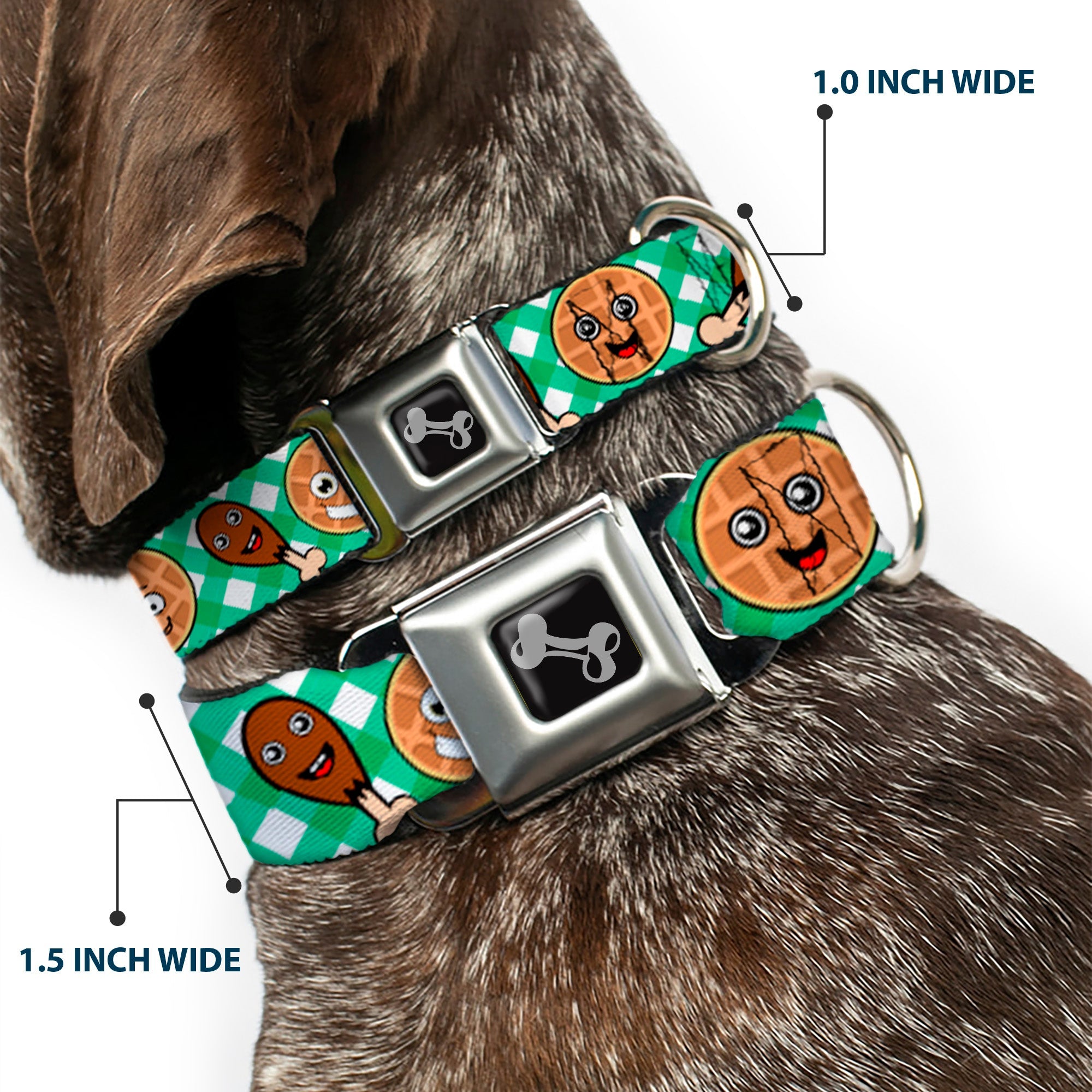 Dog Bone Seatbelt Buckle Collar - Fried Chicken & Waffles Plaid White/Green