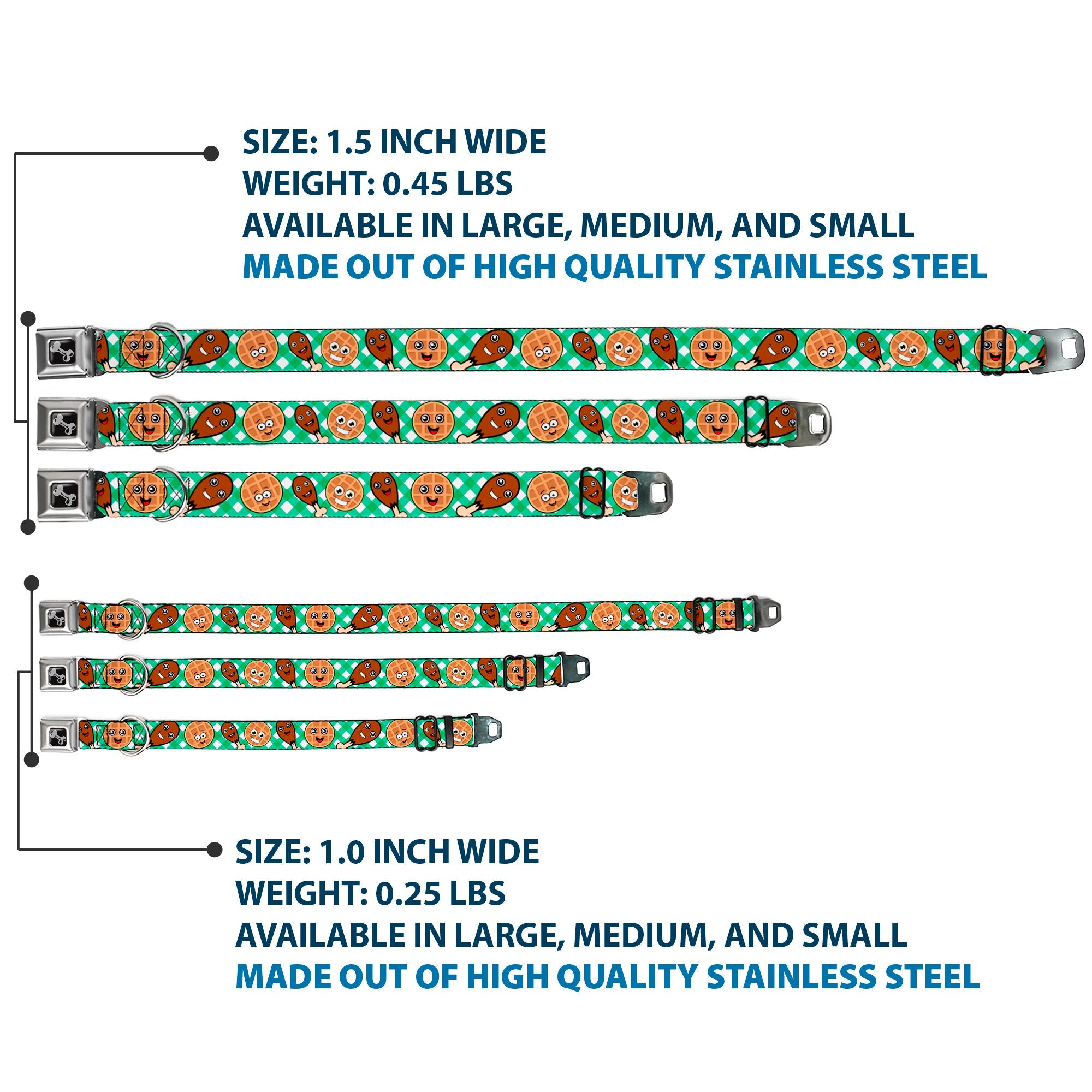 Dog Bone Seatbelt Buckle Collar - Fried Chicken & Waffles Plaid White/Green