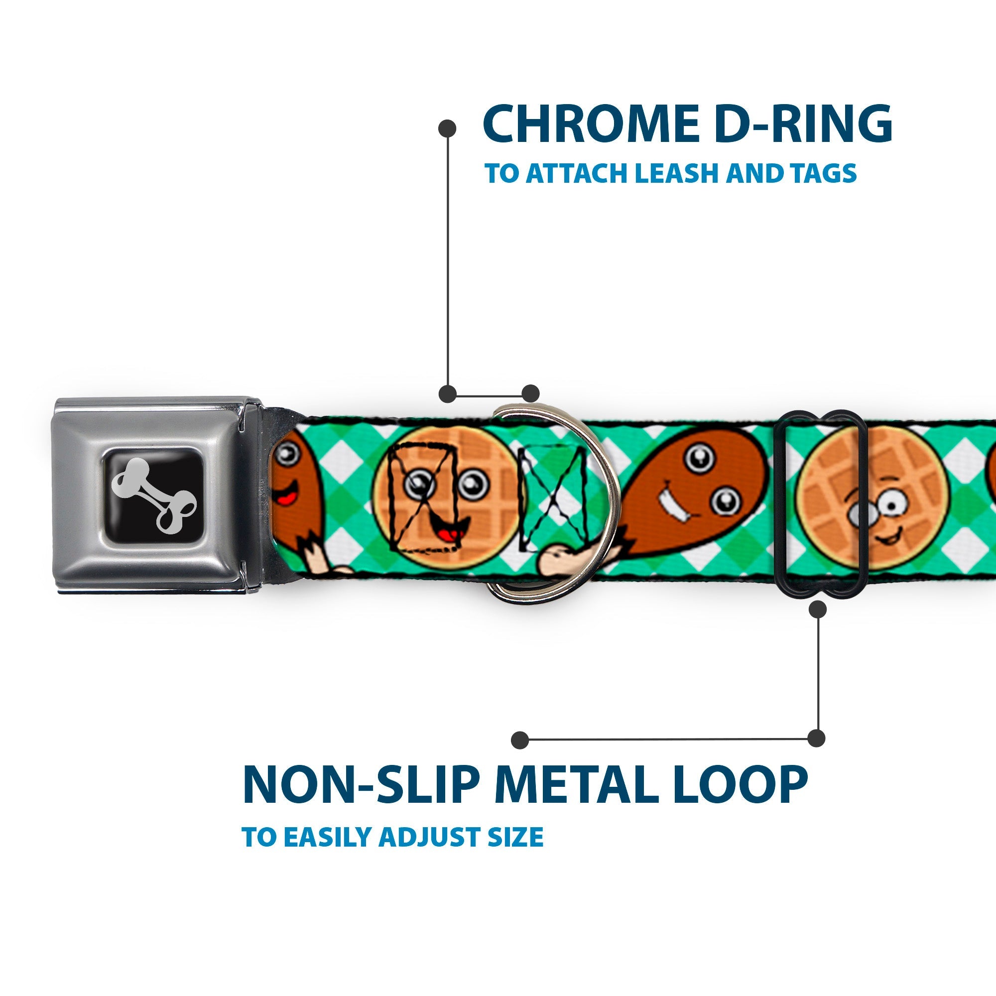 Dog Bone Seatbelt Buckle Collar - Fried Chicken & Waffles Plaid White/Green