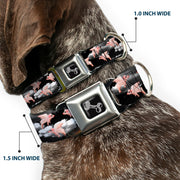 Dog Bone Seatbelt Buckle Collar - Flying Pigs Black/White/Pink