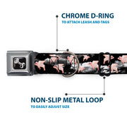 Dog Bone Seatbelt Buckle Collar - Flying Pigs Black/White/Pink