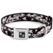 Dog Bone Seatbelt Buckle Collar - Flying Pigs Black/White/Pink