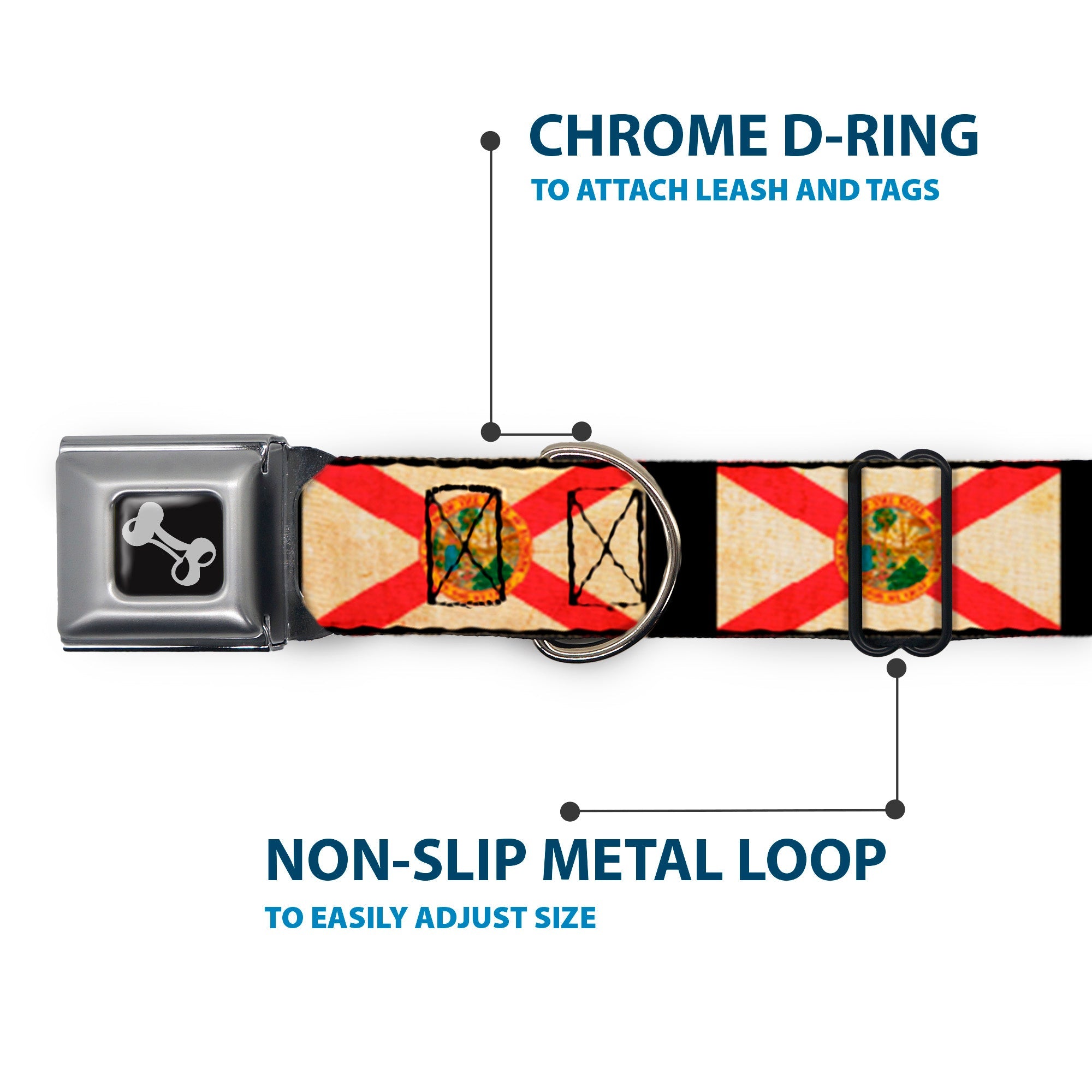 Dog Bone Seatbelt Buckle Collar - Florida Flags/Black