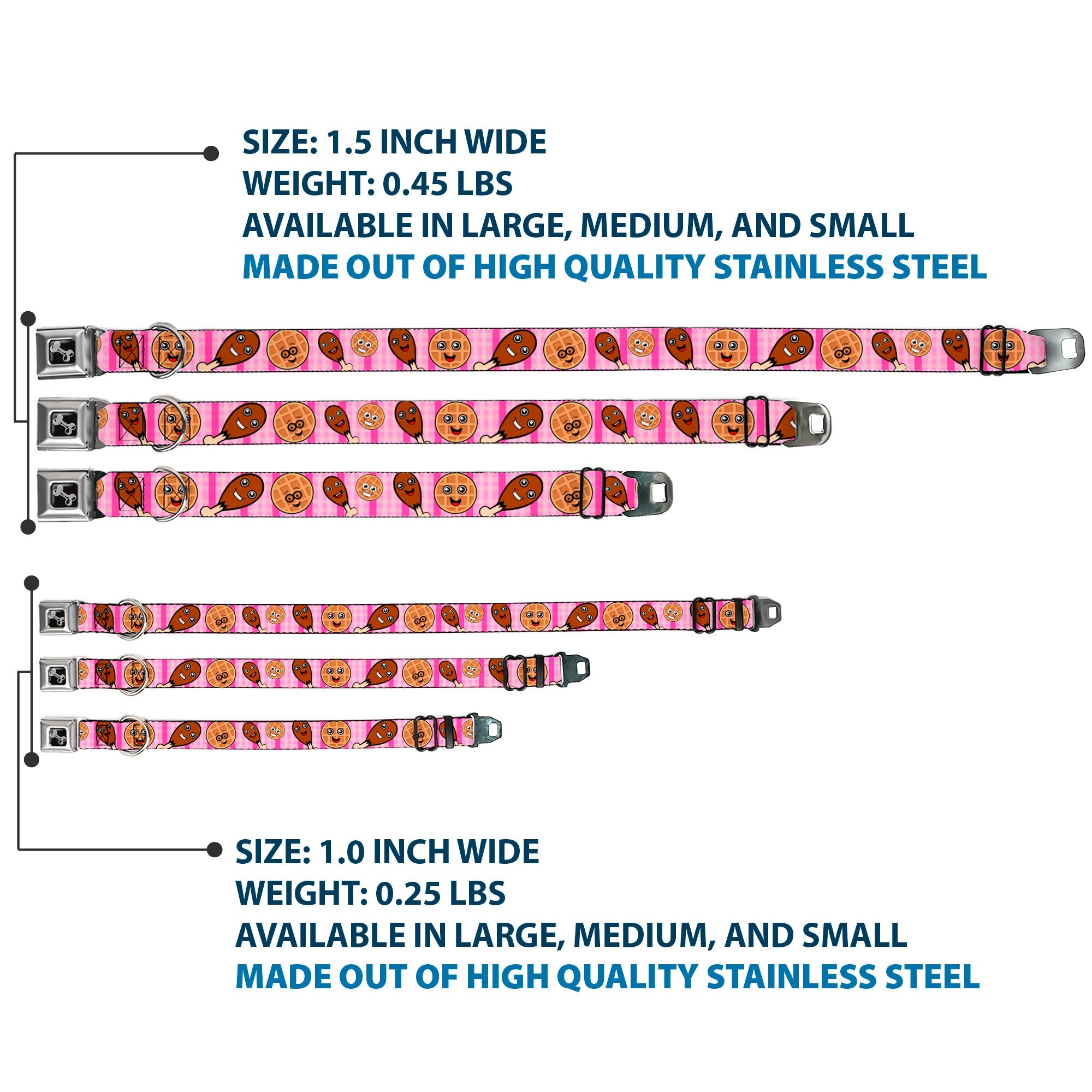 Dog Bone Seatbelt Buckle Collar - Fried Chicken & Waffles Plaid Pinks