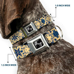 Dog Bone Seatbelt Buckle Collar - Floral Collage Tan/Blue