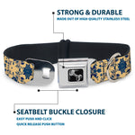 Dog Bone Seatbelt Buckle Collar - Floral Collage Tan/Blue
