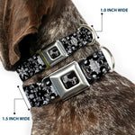 Dog Bone Seatbelt Buckle Collar - Floral Collage Black/Gray/White
