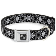 Dog Bone Seatbelt Buckle Collar - Floral Collage Black/Gray/White