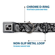Dog Bone Seatbelt Buckle Collar - Floral Paisley Black/White