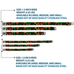 Dog Bone Seatbelt Buckle Collar - Floral Collage2 Black/Red/Orange/Green