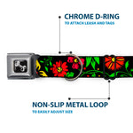 Dog Bone Seatbelt Buckle Collar - Floral Collage2 Black/Red/Orange/Green