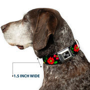 Dog Bone Seatbelt Buckle Collar - Floral Collage2 Black/Red/Orange/Green
