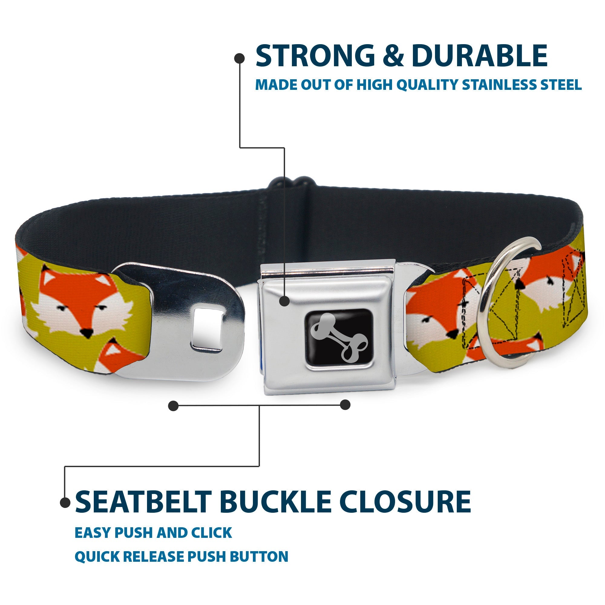 Dog Bone Seatbelt Buckle Collar - Fox Face Scattered Warm Olive