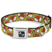 Dog Bone Seatbelt Buckle Collar - Fox Face Scattered Warm Olive