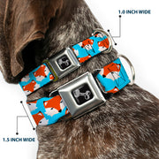 Dog Bone Seatbelt Buckle Collar - Fox Face Scattered Sky Blue