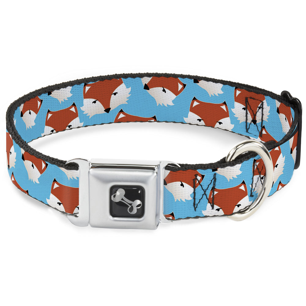 Dog Bone Seatbelt Buckle Collar - Fox Face Scattered Sky Blue