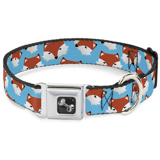 Dog Bone Seatbelt Buckle Collar - Fox Face Scattered Sky Blue