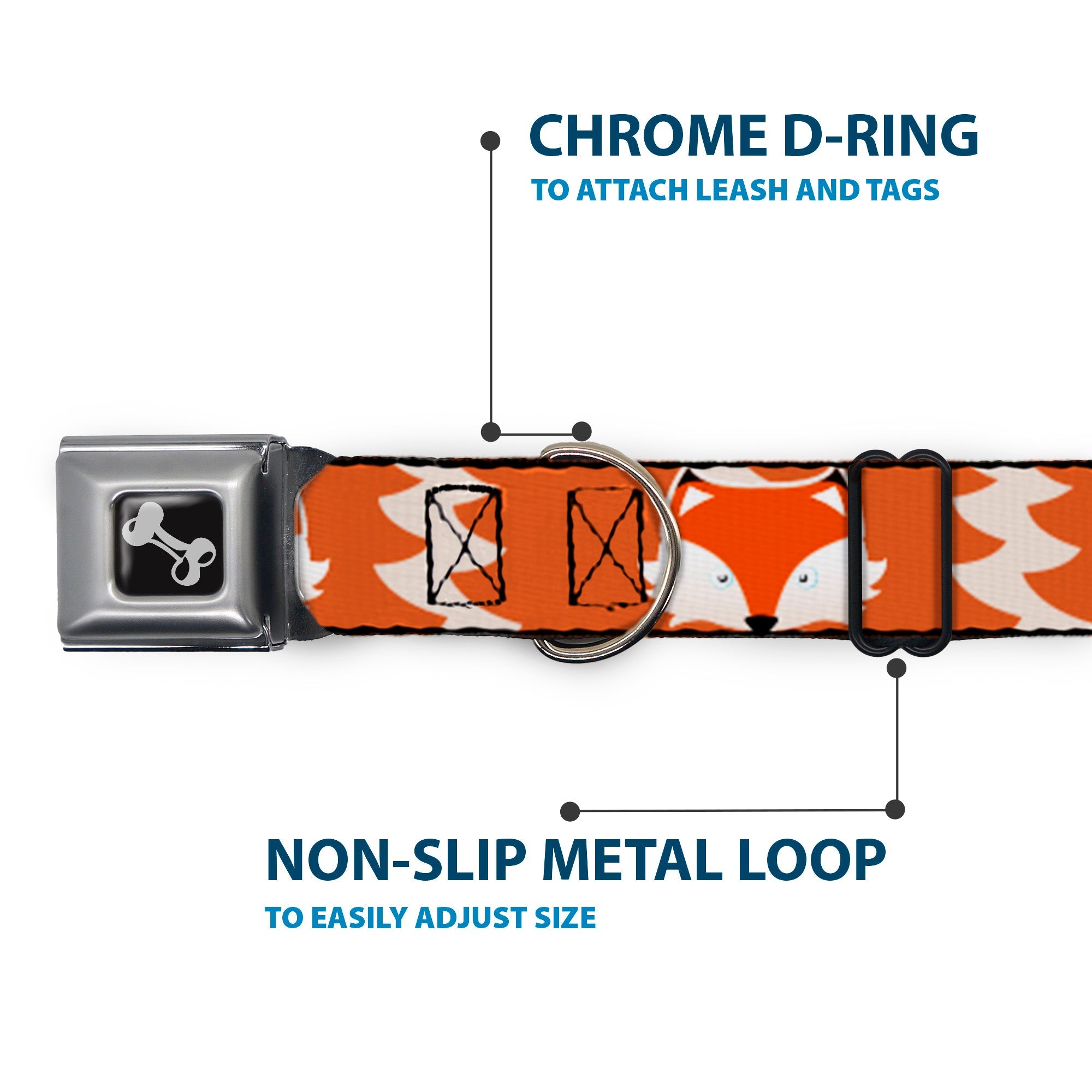 Dog Bone Seatbelt Buckle Collar - Fox Face/Tail Orange/Natural