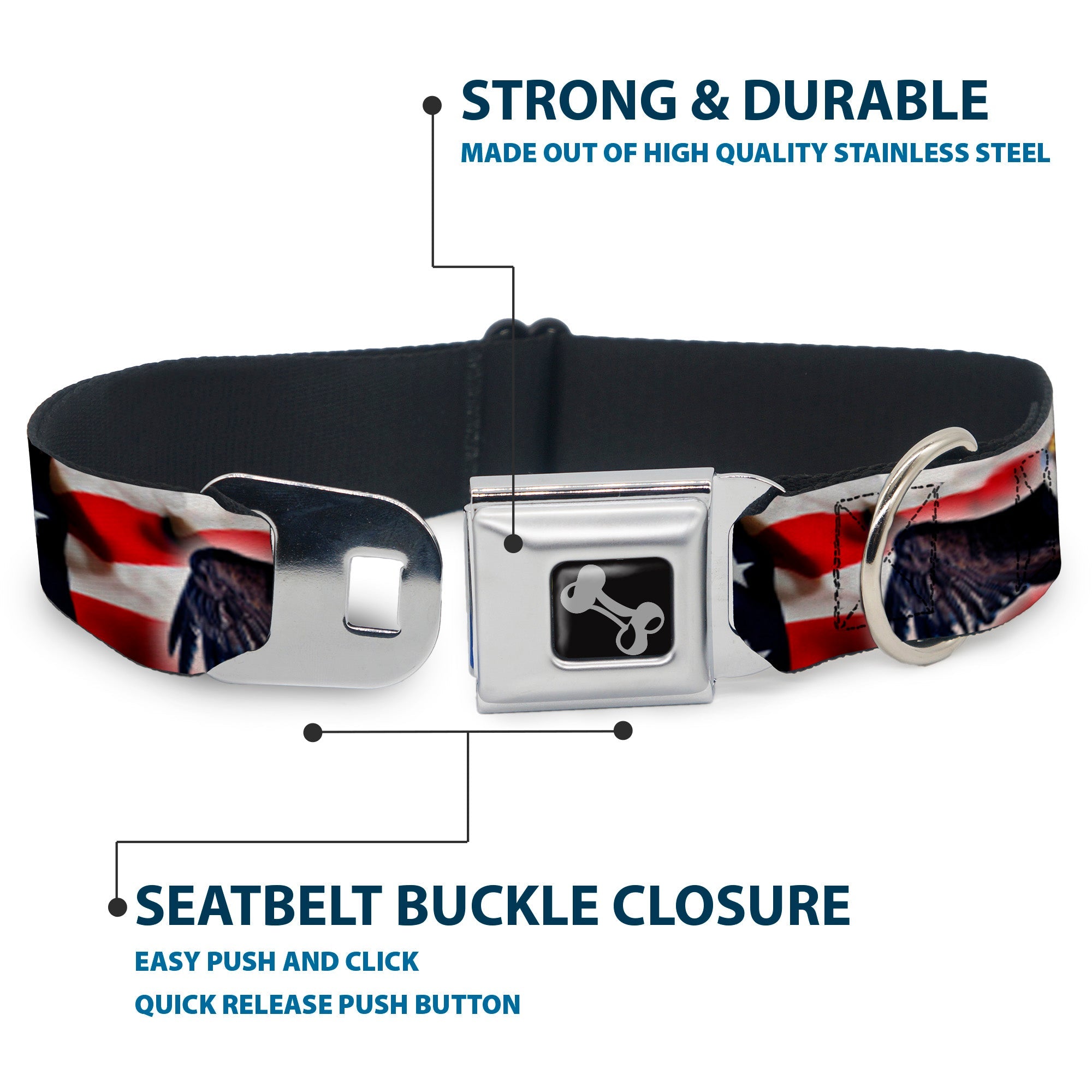 Dog Bone Seatbelt Buckle Collar - Flying Eagle/American Flag