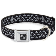 Dog Bone Seatbelt Buckle Collar - Fleur-de-Lis/Studs Black/Grays