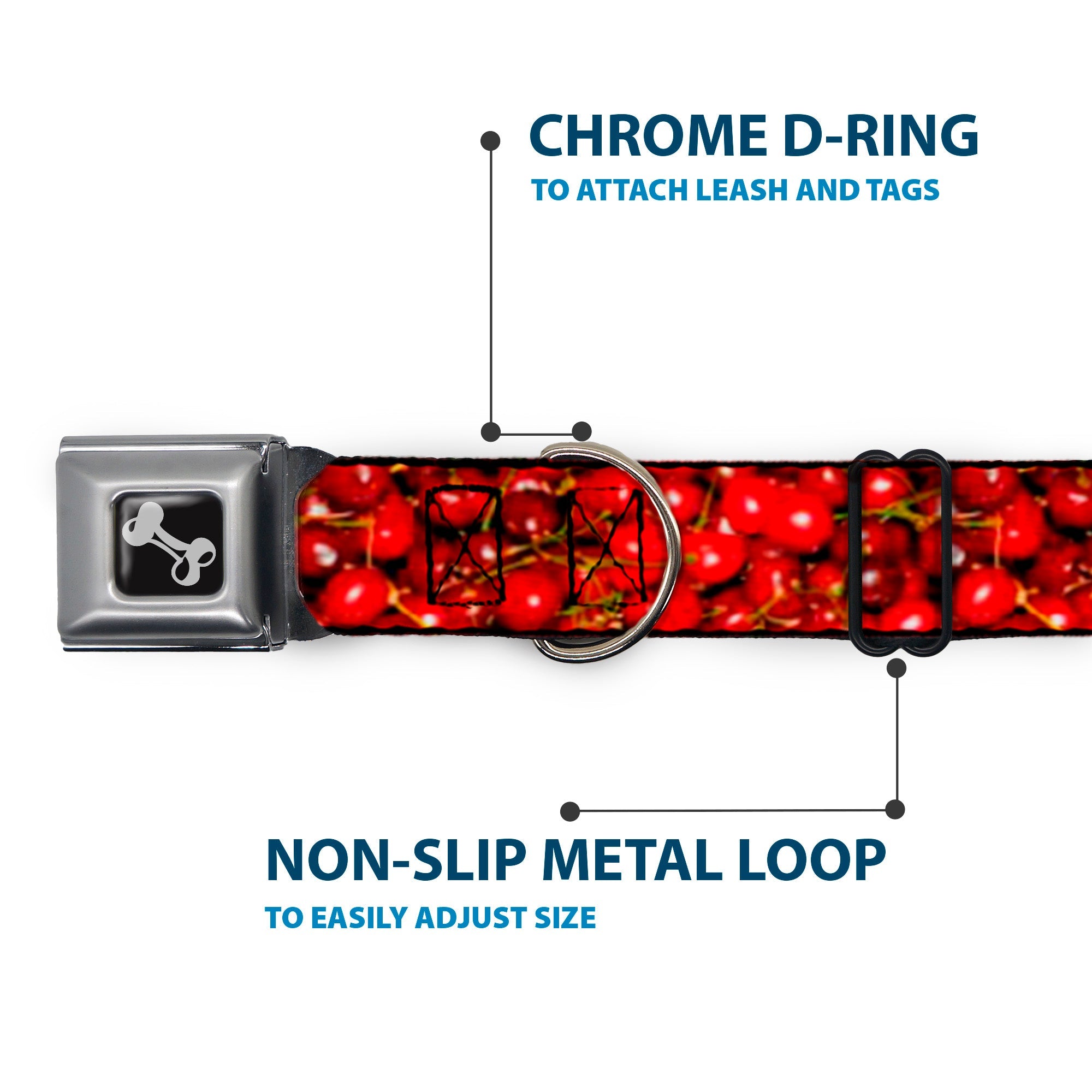 Dog Bone Seatbelt Buckle Collar - Fresh Cherries Stacked