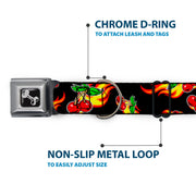 Dog Bone Seatbelt Buckle Collar - Flaming Cherries Scattered Black