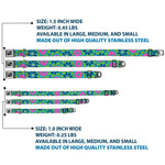 Dog Bone Seatbelt Buckle Collar - Floral Burst Turquoise/Blues/Pinks/Yellow/Green
